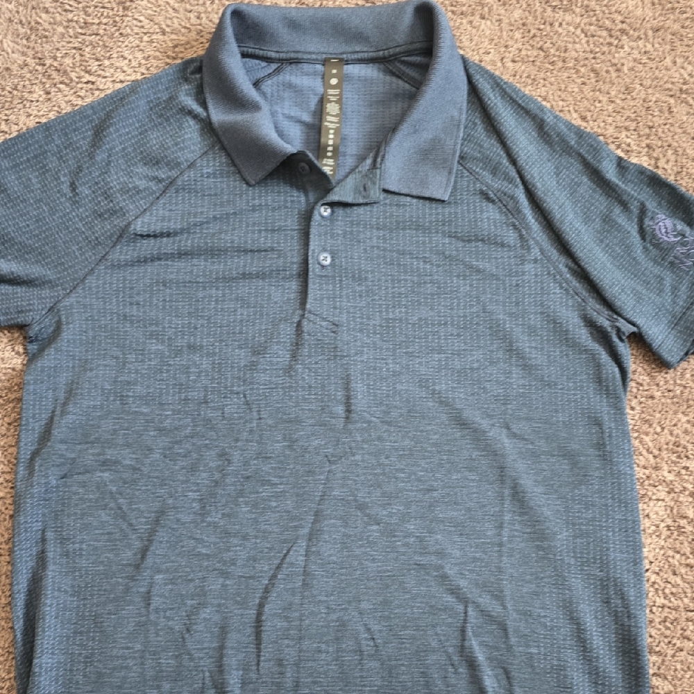 Lululemon Athletica Blue Polo Shirt with Textured Fabric